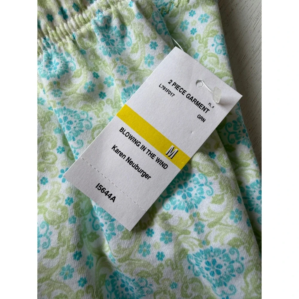 Karen Neuburger Maternity Pajama Set M Blowing in the Wind Blue Green knCool NEW
